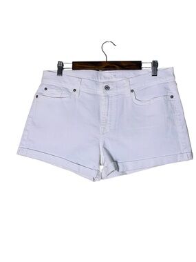 New 7 For All Mankind Women’s White Cuffed Denim Shorts Stretch Summer Size 32